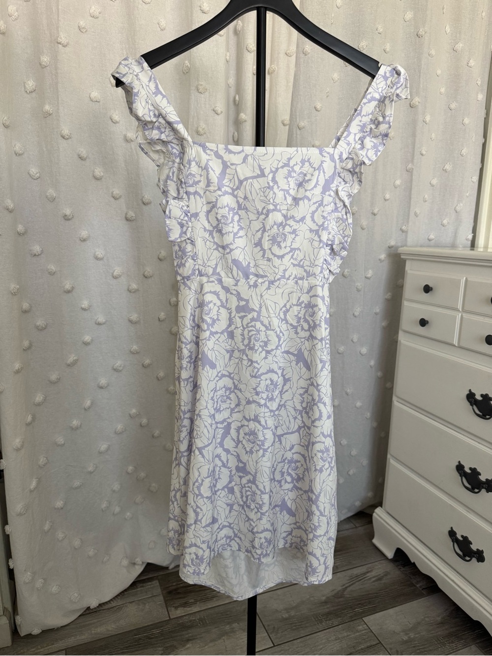 SHEIN Lilac and White Floral Ruffle-Strap Mini Dress